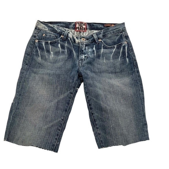 People For Peace Cut Off Denim Bermuda Shorts - Picture 1 of 11